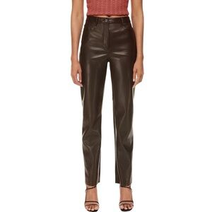 NEW Wilfred Melina Faux Leather High-Rise Straight-Leg Pants Cognac Aritzia